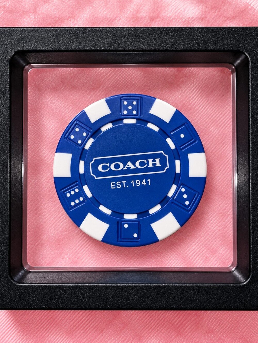 Coach Blue and White Poker Chip Display Token